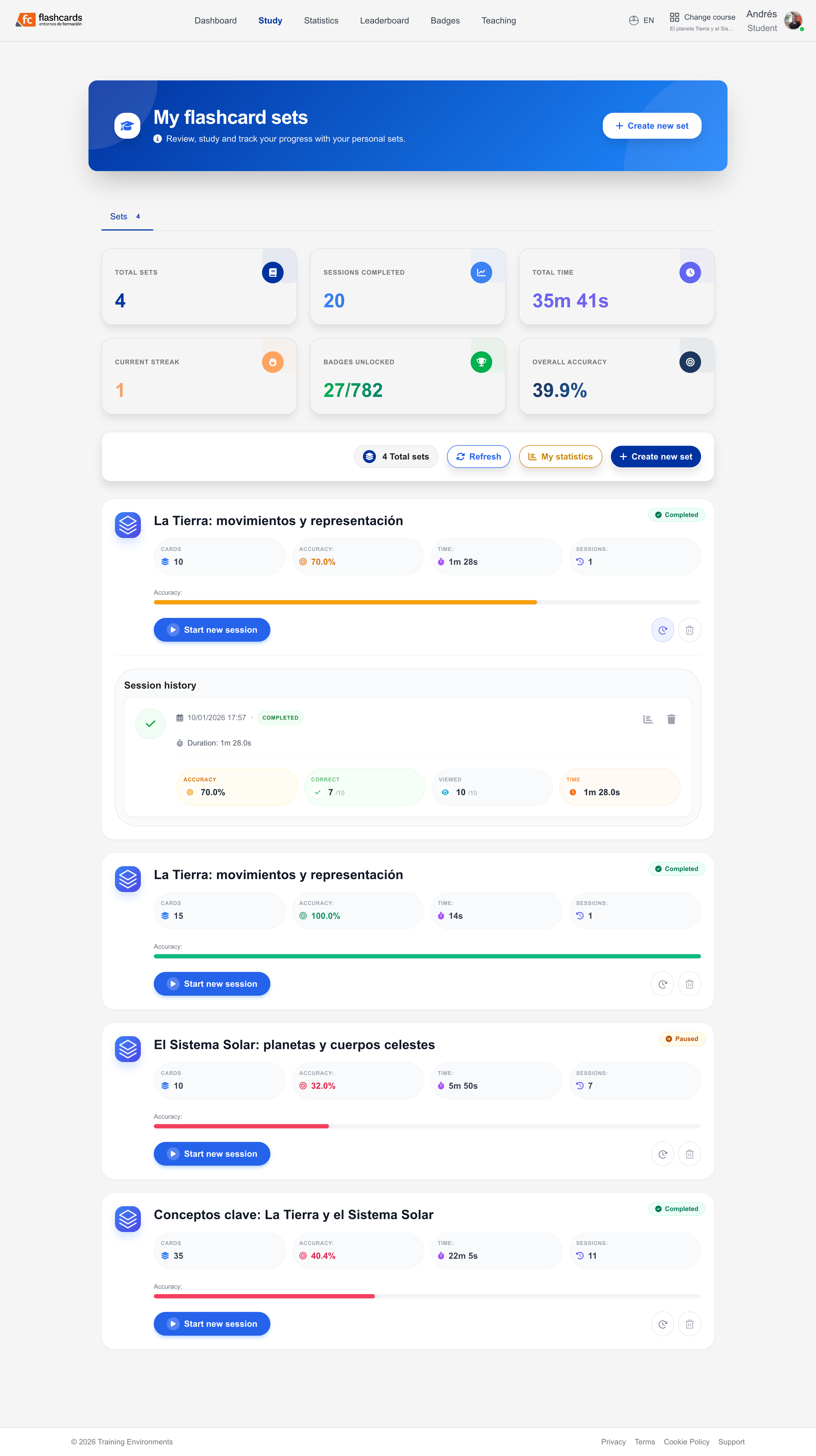 Flashcards active recall study session